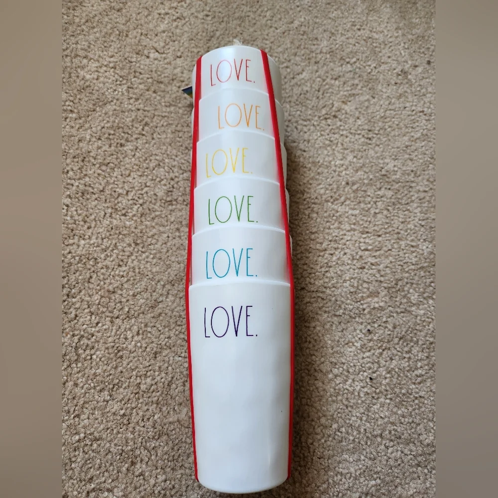 Rae Dunn Valentines LOVE melamine cups rainbow colors NWT